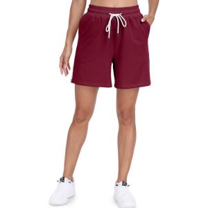 imagePOSESHE Womens Plus Size Running Shorts Casual Summer Athletic Workout Shorts High Waisted Gym Yoga Lounge Shorts PantsB06 Burgundy