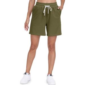 imagePOSESHE Womens Plus Size Running Shorts Casual Summer Athletic Workout Shorts High Waisted Gym Yoga Lounge Shorts PantsB11 Army Green