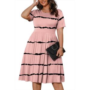 imagePOSESHE Womens Plus Size Summer Dress 2024 Casual Short Sleeve Empire Waist Loose Fit Swing TShirt Dress with PocketsB1bean Red