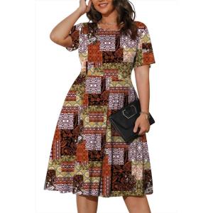 imagePOSESHE Womens Plus Size Summer Dress 2024 Casual Short Sleeve Empire Waist Loose Fit Swing TShirt Dress with PocketsZmix