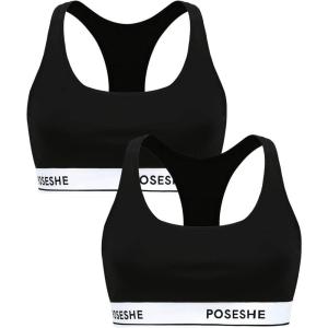 imagePOSESHE Womens UltraSoft Micromodal Bralettes S5XL Plus Size BraBlack  2 Pack