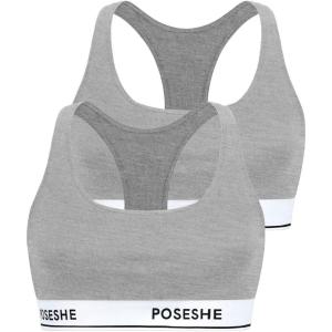 imagePOSESHE Womens UltraSoft Micromodal Bralettes S5XL Plus Size BraGrey  2 Pack