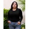 imagePOSESHE LongSleeve Bodysuits For Women Round Neck Plus Size Body Suits Autumn Essentials M5XLBlack