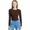 imagePOSESHE LongSleeve Bodysuits For Women Round Neck Plus Size Body Suits Autumn Essentials M5XLBrown