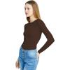 imagePOSESHE LongSleeve Bodysuits For Women Round Neck Plus Size Body Suits Autumn Essentials M5XLBrown