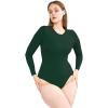 imagePOSESHE LongSleeve Bodysuits For Women Round Neck Plus Size Body Suits Autumn Essentials M5XLDark Green