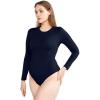 imagePOSESHE LongSleeve Bodysuits For Women Round Neck Plus Size Body Suits Autumn Essentials M5XLNavy Blue