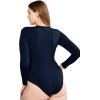 imagePOSESHE LongSleeve Bodysuits For Women Round Neck Plus Size Body Suits Autumn Essentials M5XLNavy Blue