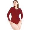 imagePOSESHE LongSleeve Bodysuits For Women Round Neck Plus Size Body Suits Autumn Essentials M5XLWine Red
