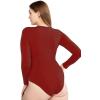imagePOSESHE LongSleeve Bodysuits For Women Round Neck Plus Size Body Suits Autumn Essentials M5XLWine Red