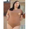 imagePOSESHE Womens Plus Size Short Sleeve Square Neck Tank Top Bodysuit S5xlBeigeround