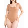 imagePOSESHE Womens Plus Size Short Sleeve Square Neck Tank Top Bodysuit S5xlBeigesquare