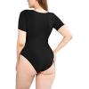 imagePOSESHE Womens Plus Size Short Sleeve Square Neck Tank Top Bodysuit S5xlBlackround