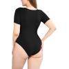 imagePOSESHE Womens Plus Size Short Sleeve Square Neck Tank Top Bodysuit S5xlBlacksquare