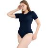 imagePOSESHE Womens Plus Size Short Sleeve Square Neck Tank Top Bodysuit S5xlBlueround
