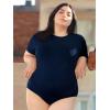 imagePOSESHE Womens Plus Size Short Sleeve Square Neck Tank Top Bodysuit S5xlBlueround