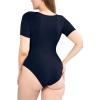 imagePOSESHE Womens Plus Size Short Sleeve Square Neck Tank Top Bodysuit S5xlBlueround