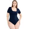 imagePOSESHE Womens Plus Size Short Sleeve Square Neck Tank Top Bodysuit S5xlBluesquare