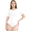 imagePOSESHE Womens Plus Size Short Sleeve Square Neck Tank Top Bodysuit S5xlWhiteround