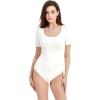 imagePOSESHE Womens Plus Size Short Sleeve Square Neck Tank Top Bodysuit S5xlWhitesquare