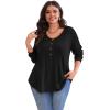 imagePOSESHE Womens Plus Size Tops 2024 Long Sleeves Pleated Tunic Fall Casual VNeck Shirts Cute Dressy Work Button Blouses L4XLBlack