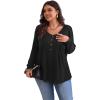 imagePOSESHE Womens Plus Size Tops 2024 Long Sleeves Pleated Tunic Fall Casual VNeck Shirts Cute Dressy Work Button Blouses L4XLBlack