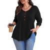 imagePOSESHE Womens Plus Size Tops 2024 Long Sleeves Pleated Tunic Fall Casual VNeck Shirts Cute Dressy Work Button Blouses L4XLBlack