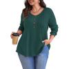 imagePOSESHE Womens Plus Size Tops 2024 Long Sleeves Pleated Tunic Fall Casual VNeck Shirts Cute Dressy Work Button Blouses L4XLGreen