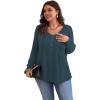 imagePOSESHE Womens Plus Size Tops 2024 Long Sleeves Pleated Tunic Fall Casual VNeck Shirts Cute Dressy Work Button Blouses L4XLGrey Blue
