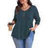 imagePOSESHE Womens Plus Size Tops 2024 Long Sleeves Pleated Tunic Fall Casual VNeck Shirts Cute Dressy Work Button Blouses L4XLGrey Blue