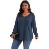 imagePOSESHE Womens Plus Size Tops 2024 Long Sleeves Pleated Tunic Fall Casual VNeck Shirts Cute Dressy Work Button Blouses L4XLNavy Blue
