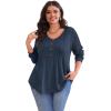 imagePOSESHE Womens Plus Size Tops 2024 Long Sleeves Pleated Tunic Fall Casual VNeck Shirts Cute Dressy Work Button Blouses L4XLNavy Blue