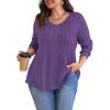 imagePOSESHE Womens Plus Size Tops 2024 Long Sleeves Pleated Tunic Fall Casual VNeck Shirts Cute Dressy Work Button Blouses L4XLPurple