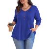 imagePOSESHE Womens Plus Size Tops 2024 Long Sleeves Pleated Tunic Fall Casual VNeck Shirts Cute Dressy Work Button Blouses L4XLRoyal Blue
