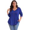 imagePOSESHE Womens Plus Size Tops 2024 Long Sleeves Pleated Tunic Fall Casual VNeck Shirts Cute Dressy Work Button Blouses L4XLRoyal Blue