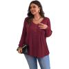 imagePOSESHE Womens Plus Size Tops 2024 Long Sleeves Pleated Tunic Fall Casual VNeck Shirts Cute Dressy Work Button Blouses L4XLWine Red