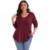 imagePOSESHE Womens Plus Size Tops 2024 Long Sleeves Pleated Tunic Fall Casual VNeck Shirts Cute Dressy Work Button Blouses L4XLWine Red
