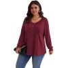 imagePOSESHE Womens Plus Size Tops 2024 Long Sleeves Pleated Tunic Fall Casual VNeck Shirts Cute Dressy Work Button Blouses L4XLWine Red