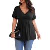 imagePOSESHE Womens Plus Size Tops 2024 Summer Short Sleeves Tunic Tops Casual VNeck Wrap Shirts Cute Dressy Work Blouses L4XLBlack