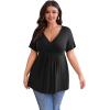 imagePOSESHE Womens Plus Size Tops 2024 Summer Short Sleeves Tunic Tops Casual VNeck Wrap Shirts Cute Dressy Work Blouses L4XLBlack