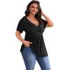 imagePOSESHE Womens Plus Size Tops 2024 Summer Short Sleeves Tunic Tops Casual VNeck Wrap Shirts Cute Dressy Work Blouses L4XLBlack