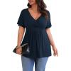imagePOSESHE Womens Plus Size Tops 2024 Summer Short Sleeves Tunic Tops Casual VNeck Wrap Shirts Cute Dressy Work Blouses L4XLNavy Blue