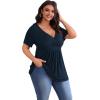 imagePOSESHE Womens Plus Size Tops 2024 Summer Short Sleeves Tunic Tops Casual VNeck Wrap Shirts Cute Dressy Work Blouses L4XLNavy Blue