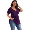 imagePOSESHE Womens Plus Size Tops 2024 Summer Short Sleeves Tunic Tops Casual VNeck Wrap Shirts Cute Dressy Work Blouses L4XLPurple