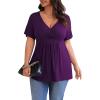 imagePOSESHE Womens Plus Size Tops 2024 Summer Short Sleeves Tunic Tops Casual VNeck Wrap Shirts Cute Dressy Work Blouses L4XLPurple
