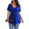 imagePOSESHE Womens Plus Size Tops 2024 Summer Short Sleeves Tunic Tops Casual VNeck Wrap Shirts Cute Dressy Work Blouses L4XLRoyal Blue