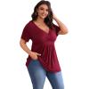 imagePOSESHE Womens Plus Size Tops 2024 Summer Short Sleeves Tunic Tops Casual VNeck Wrap Shirts Cute Dressy Work Blouses L4XLWine Red