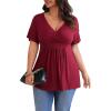 imagePOSESHE Womens Plus Size Tops 2024 Summer Short Sleeves Tunic Tops Casual VNeck Wrap Shirts Cute Dressy Work Blouses L4XLWine Red