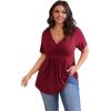 imagePOSESHE Womens Plus Size Tops 2024 Summer Short Sleeves Tunic Tops Casual VNeck Wrap Shirts Cute Dressy Work Blouses L4XLWine Red