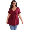 imagePOSESHE Womens Plus Size Tops 2024 Summer Short Sleeves Tunic Tops Casual VNeck Wrap Shirts Cute Dressy Work Blouses L4XLWine Red